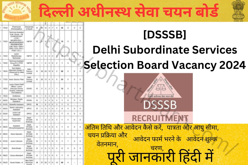 DSSSB Vacancy 2024 | दिल्ली अधीनस्थ सेवा चयन बोर्ड